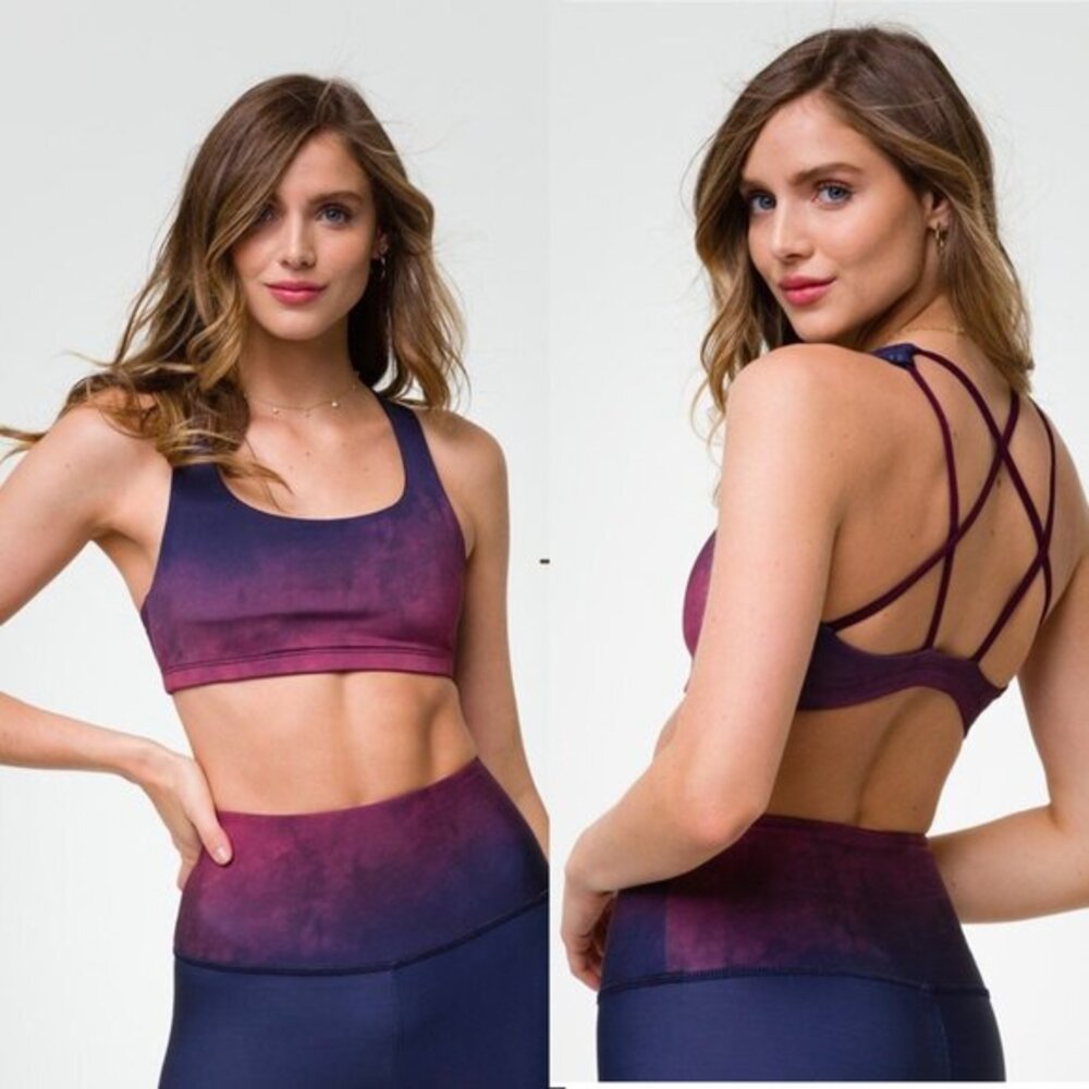 Onzie NWT M/L Bra Ombré Mudra Bra Sports Burgundy Firestone Cross Back medium
